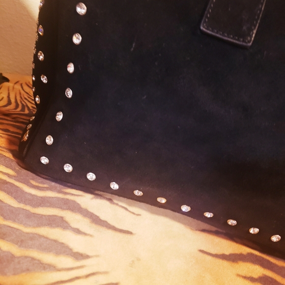 CHARM & LUCK Blk Suede w/Cry. Heart Satchel Vintage NWOT - Picture 11 of 12